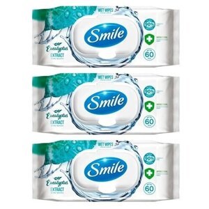 SMILE W Antibacterial effect Влажные салфетки 60 шт с клапаном с экстрактом эвкалипта (3уп)
