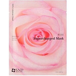 SNP Rose Supercharged Mask Маска тканевая для лица восстанавливающая с розовой водой, 25 мл