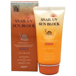 Солнцезащитный крем для лица с улиточным муцином Snail UV Sun Block Cream SPF50+ PA JIGOTT , Южная Корея. Объем: 70 мл.