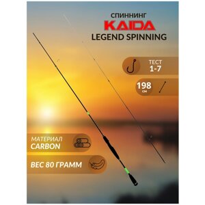 Спиннинг Kaida Legend Spinning 198 см тест 1-7 грамм ультралайт на окуня, головля, форель , спиннинг для джига, твичинга