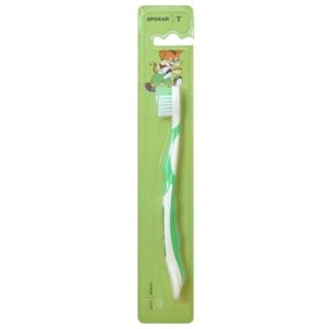 Spokar Tommy Soft, детская мягкая зубная щетка, с 5 до 8 лет, цвет - зелёный.
