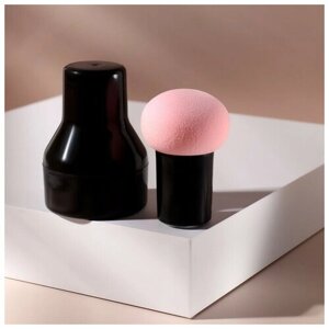 Спонж для макияжа с ручкой «Стик», d 4,1 3 см, в футляре, цвет чёрный/розовый