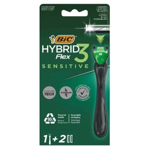 Станок для бритья мужской BIC Hybrid 3 Flex Sensitive + 2 сменные кассеты с 3 лезвиями, 1 шт.