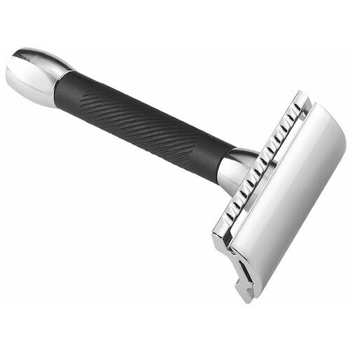 Станок Т-образный для бритья MERKUR хромированный, черная ручка, лезвие в комплекте (1 шт) 9030011