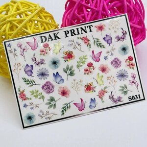 Стикеры для маникюра (самоклеящиеся слайдеры) для дизайна ногтей "Цветы, листья и бабочки"