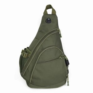 Стильный тактический однолямочный мужской рюкзак для гаджетов и документов цвет хаки