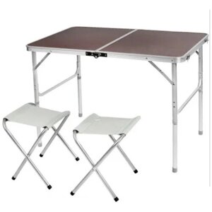 Стол складной FOLDING TABLE + 2 табурета, 90х60х70 см коричневый