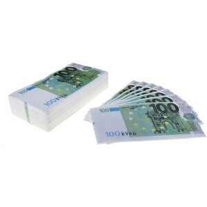 Сувенирные салфетки 100 евро, 2-х слойные, 25 листов, 33x33 см