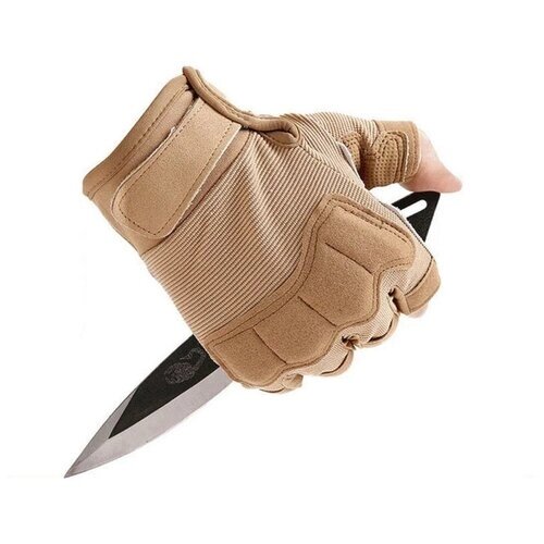 Тактические перчатки без пальцев с мягкой накладкой на костяшки цвет койот (размер: m)