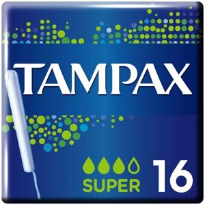 TAMPAX тампоны Super с аппликатором, 3 капли, 16 шт.