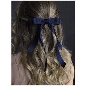 Темно-синий атласный бант для волос на заколке-автомат для девочек и женщин. Украшения и аксессуары для волос.