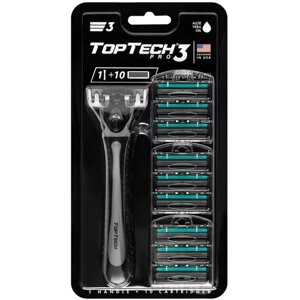 Top Tech Pro 3 мужская бритва 1станок+10 сменных кассет совместимы с gillette blue 3