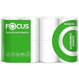 Туалетная бумага 2-х слойная 8 рулонов в упаковке белая FOCUS Economic. 1 упаковка