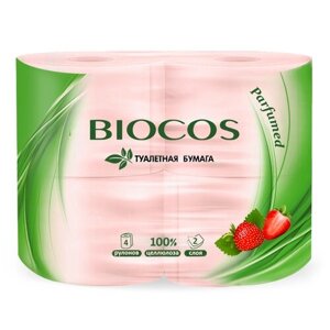 Туалетная бумага BioCos Двухслойная с ароматом клубники 4 рул.
