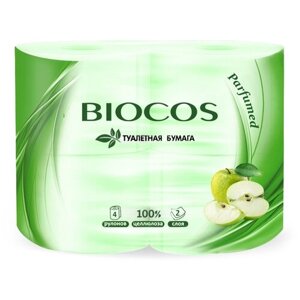 Туалетная бумага BioCos Двухслойная с ароматом яблока 4 рул.