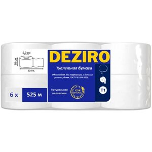 Туалетная бумага"Deziro" для диспенсеров Т1, однослойная, в рулоне 525 м. 12 шт.