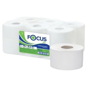 Туалетная бумага Focus Jumbo Eco 200 белая однослойная 5050784 12 рул. 100 лист., белый, без запаха