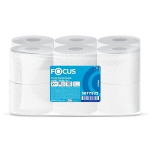 Туалетная бумага Focus Jumbo Premium белая двухслойная 5077832 12 рул. 1183 лист., белый, без запаха