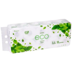 Туалетная бумага Greenica ЭКО Премиум 10 рулонов 3 слоя