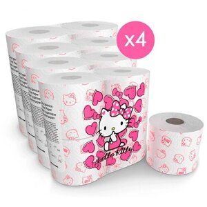 Туалетная бумага "Hello Kitty" с рисунком, 3 слоя, 4 рулона 200 листов 4 упаковки, World Cart