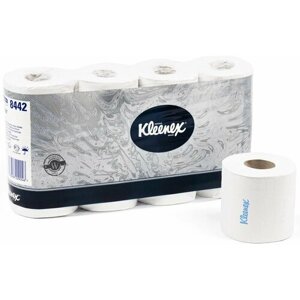 Туалетная бумага Kleenex 8442 двухслойная белая с логотипом в стандартных рулонах, 4 уп. 8 рул.