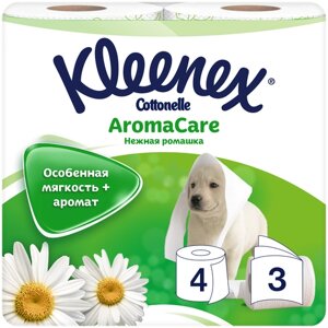 Туалетная бумага Kleenex Aroma Care Нежная ромашка трёхслойная 4 рул., ромашка