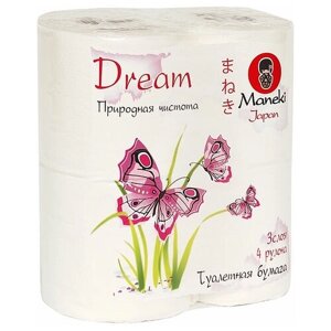 Туалетная бумага Maneki Dream Природная свежесть белая трёхслойная 4 рул.