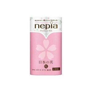 Туалетная бумага Nepia Premium Soft двухслойная с рисунком Сакура и Соловей без аромата 12 рулонов