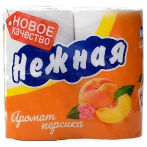 Туалетная бумага «Нежная» со втулкой, аромат персика, 2 слоя, 4 рулона