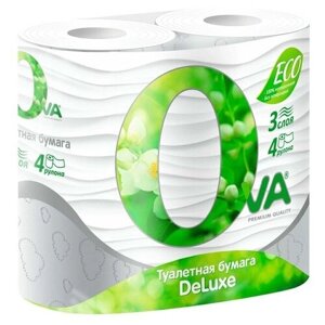 Туалетная бумага Ova рулонная, многослойная, белая с теснением и перфорацией, неароматизированная Deluxe 3сл 4шт