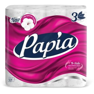 Туалетная бумага Papia белая трехслойная, 10 уп. 32 рул., белый, без запаха