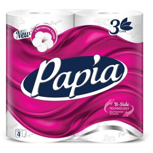 Туалетная бумага Papia белая трехслойная, 50 уп. 4 рул., белый, без запаха