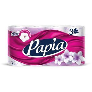 Туалетная бумага Papia белая трехслойная 8 рул., белый, балийский цветок