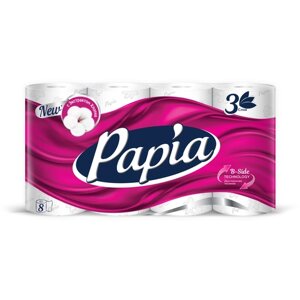 Туалетная бумага Papia белая трехслойная 8 рул., белый, без запаха
