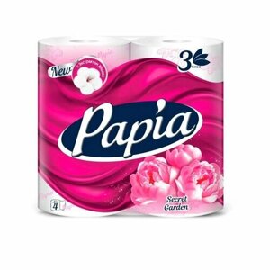 Туалетная бумага PAPIA Цветы Secret Garden 3-х слойная 4 шт