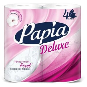 Туалетная бумага "Papia Deluxe", белая, 4 слоя, 4 рулона