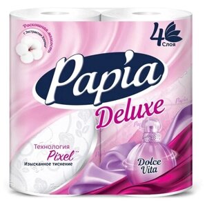 Туалетная бумага Papia Deluxe "Dolce Vita" белая, 4 слоя, 4 рулона
