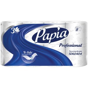 Туалетная бумага Papia Professional белая трехслойная, 7 уп. по 8 рулонов