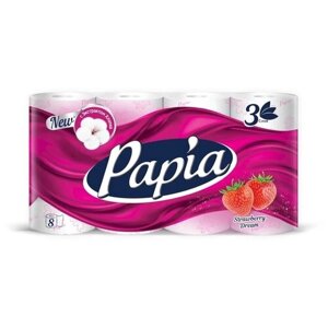 Туалетная бумага Papia Strawberry Dream ароматизированная, 3 слоя, 8 рулонов