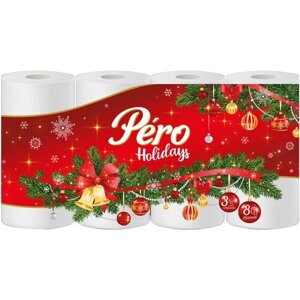 Туалетная бумага PERO Holidays 3 слоя 8 рулонов ( Новый год )