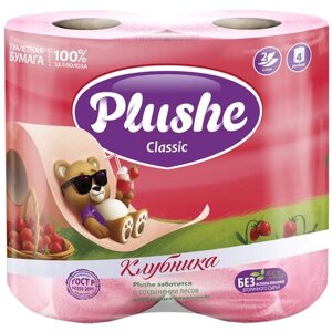 Туалетная бумага Plushe Classic двухслойная 4 рул., розовый, клубника