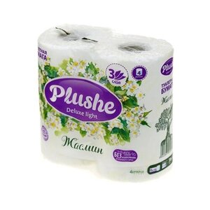 Туалетная бумага Plushe Deluxe Light трёхслойная 4 рул. 480 лист., белый, жасмин