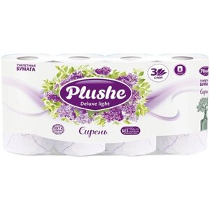 Туалетная бумага Plushe Deluxe Light трёхслойная 8 рул. 121 лист., белый, сирень