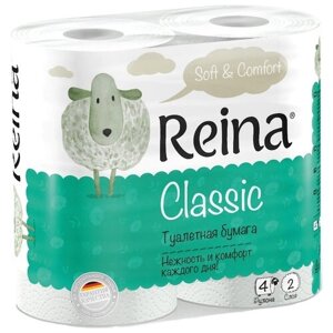 Туалетная бумага Reina Classic белая двухслойная 4 рул., белый