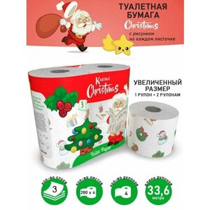 Туалетная бумага "Рождество" с рисунком, Kartika Collection, 3 сл, 4 рул/280 л, World Cart