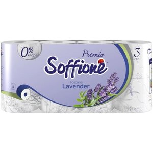 Туалетная бумага Soffione Premio Toscana Lavender трехслойная белая 8 рул.
