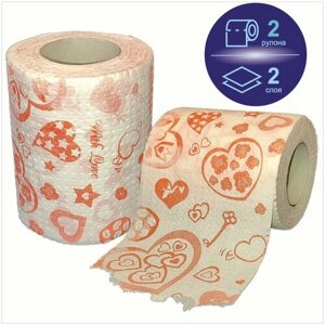 Туалетная бумага сувенирная "Сердечки" с рисунком, 2 рулона