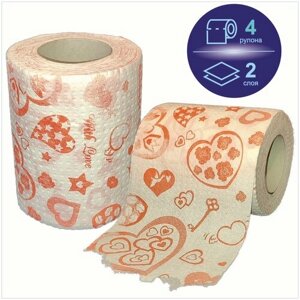 Туалетная бумага сувенирная "Сердечки" с рисунком, 4 рулона