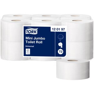Туалетная бумага TORK Universal T2 1-слойная 120197 12 рул., белый, без запаха