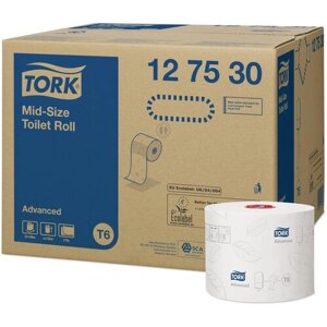 Туалетная бумага в миди-рулонах Tork 127530 (T6), двухслойная, 27 рулонов по 100 м